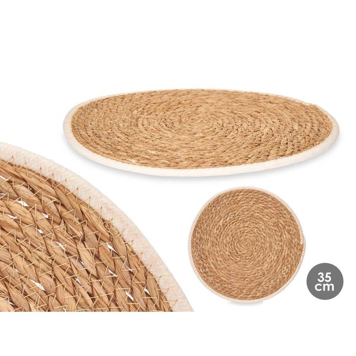 Salvamantel de Esparto con Borde de Tela Blanco 35 cm - Kinvara (24 Unidades) Salvamantel de Esparto con Borde de Tela Blanco 35 cm - Kinvara (24 Unidades)