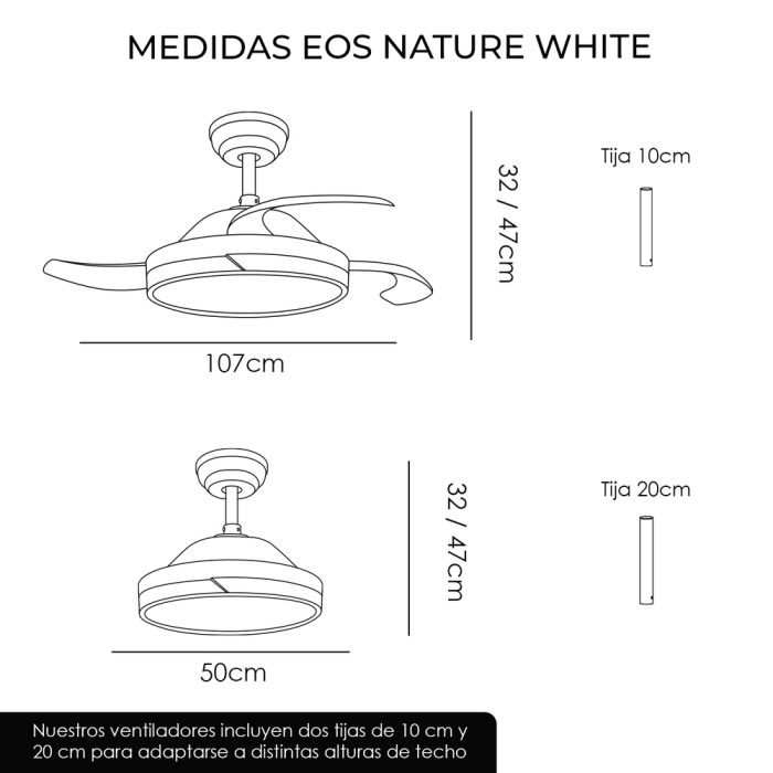 Yoevu Ventilador de Techo Nature White con Luz LED Regulable, Mando a Distancia, Aspas Retráctiles y Función Verano/Invierno 5