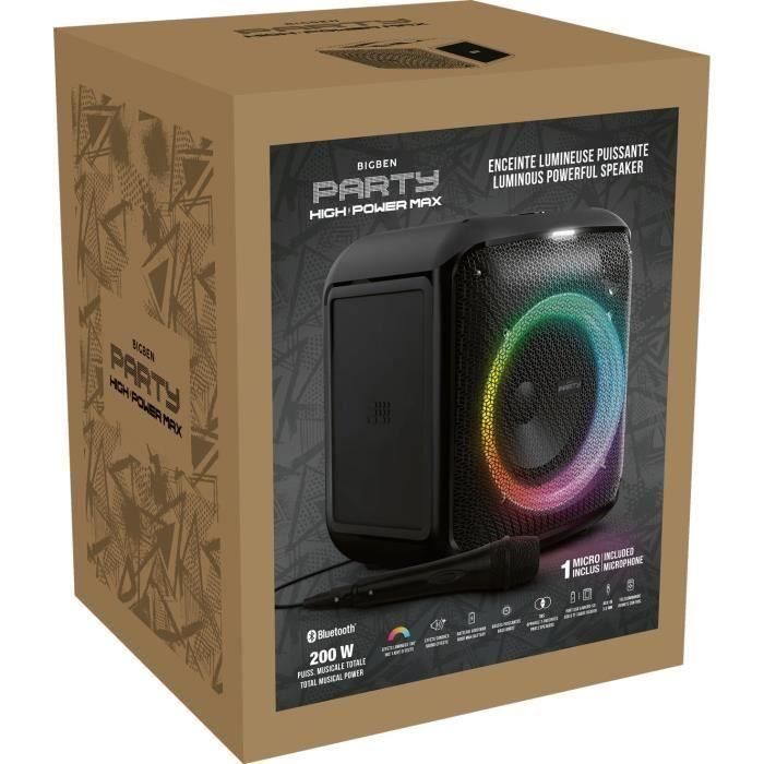 BIGBEN PARTYBTHPMAX - Altavoz luminoso inalámbrico - Bluetooth 5.3 - 200W - USB, SD, Aux-In - Micrófono con cable (ideal Karaoke) 1