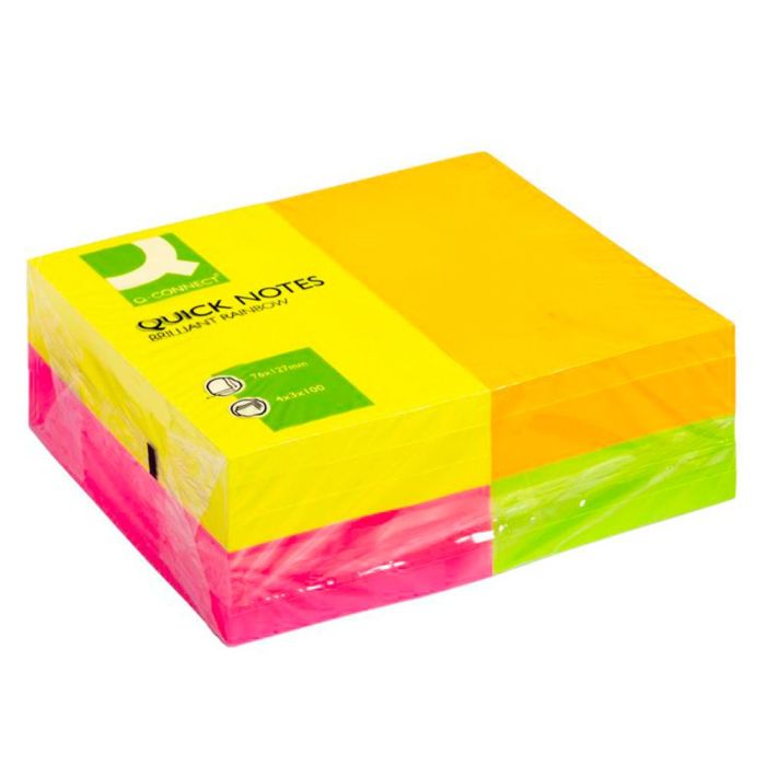 Bloc De Notas Adhesivas Quita Y Pon Q-Connect 127x76 mm Fsc 100 Hojas Fluorescentes Pack De 12 -Surtidas En 4 Colores 1