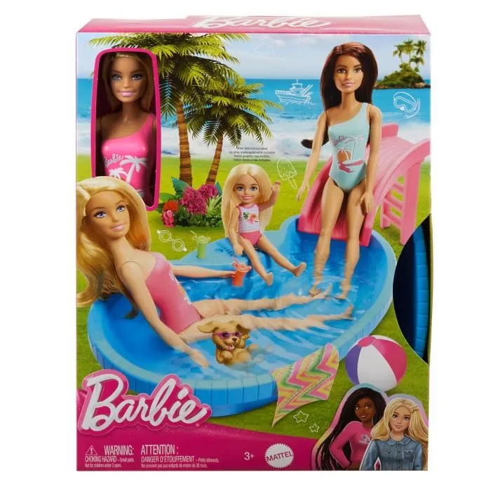Barbie MATHRJ74 Muñeca y Accesorios - Caja de Muñecas Rubia con Piscina