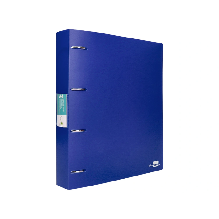 Liderpapel Carpeta 4 Anillas 40 mm Polipropileno Din A4 Azul Translucido 2