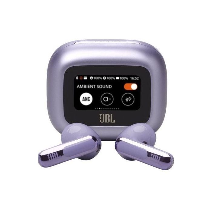 JBL JBLLIVEFLEX3PUR Auriculares True Wireless Live Flex 3 con Cancelación Ruido Adaptativa, Sonido Espacial, Estuche Carga Inteligente, 50h Batería, Púrpura
