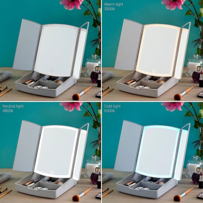 Espejo LED Plegable con Organizador de Maquillaje 3 en 1 Panomir InnovaGoods 9 Espejo LED Plegable con Organizador de Maquillaje 3 en 1 Panomir InnovaGoods 9