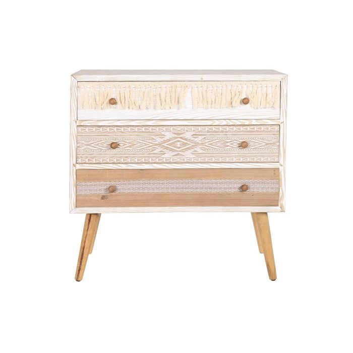 DKD Home Decor Cómoda Boho Blanco Natural de Abeto y Algodón con 3 Cajones 80x35x80 cm 5 DKD Home Decor Cómoda Boho Blanco Natural de Abeto y Algodón con 3 Cajones 80x35x80 cm 5