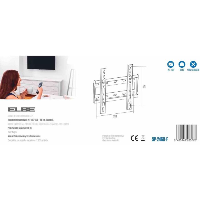 Elbe SP-2460-F Soporte Pared Fijo para TV 24'-40' hasta 15Kg, Compatible VESA 2 Elbe SP-2460-F Soporte Pared Fijo para TV 24'-40' hasta 15Kg, Compatible VESA 2