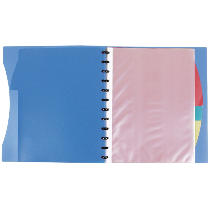 Liderpapel Carpeta A4 con 40 Fundas Intercambiables, 5 Separadores, Sobre y Gomilla, Portada y Lomo Personalizable, Azul 2