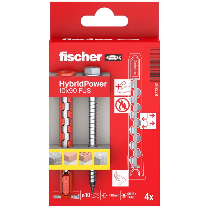 Tacos y tornillos Fischer hybridpower 90 mm Ø 10 x 90 mm (4 Unidades) 5 Tacos y tornillos Fischer hybridpower 90 mm Ø 10 x 90 mm (4 Unidades) 5