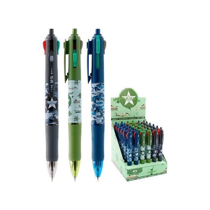 M&G Bolígrafo 4 Colores Army Surtido Expositor 36 Unidades