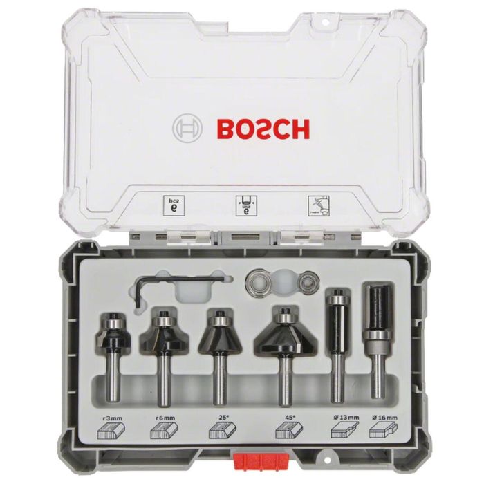 Bosch Professional 2607017468 Caja de 6 Fresas de Afeitar/Chaflanar/Redondear con Vástago de 6 mm