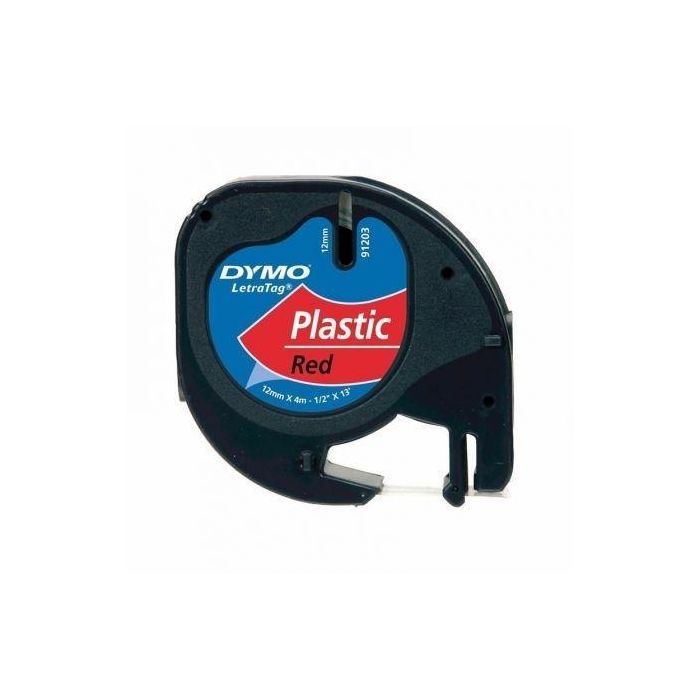 Dymo Cinta 91203, Negro Sobre Rojo, De 12 mmx4M, De Plástico. Rotuladora Letratag Dymo Cinta 91203, Negro Sobre Rojo, De 12 mmx4M, De Plástico. Rotuladora Letratag