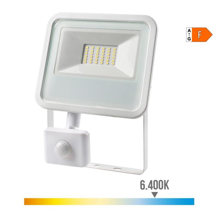 Edm Foco Proyector LED 30W 2370LM 6400K Luz Fría con Sensor de Presencia, 15.8x20x4.5cm
