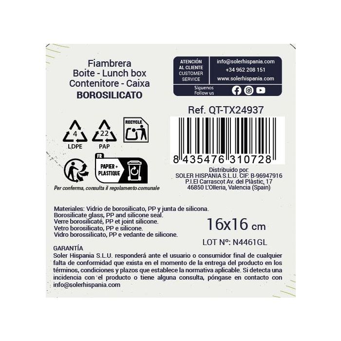 Fiambrera Cuad.Herm.16Cm 750Ml "Textury" (6 Unidades) 2