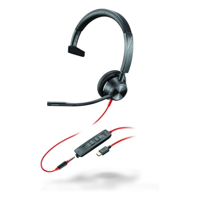 Poly Blackwire 3315 Auriculares Mono USB-C con Cable, 3.5mm Jack y Adaptador USB-A, Certificado para Microsoft Teams