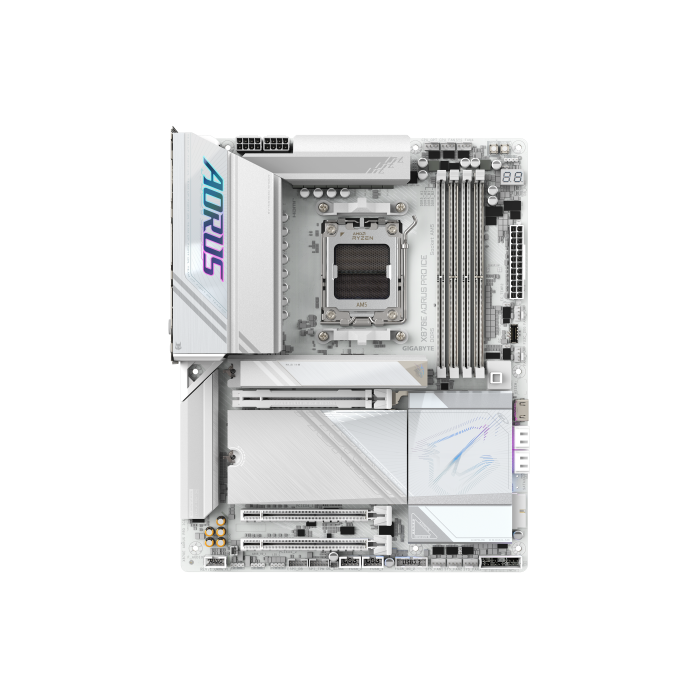 GIGABYTE Placa base X870E AORUS PRO ICE - Compatible con CPUs AMD Ryzen 9000, VRM digital de 16+2+2 fases, hasta 8000MHz DDR5 (OC), 4xM.2 + 4xPCIe 5.0, Wi-Fi 7, LAN 2.5GbE, USB 3.2 Gen 2x2 1 GIGABYTE Placa base X870E AORUS PRO ICE - Compatible con CPUs AMD Ryzen 9000, VRM digital de 16+2+2 fases, hasta 8000MHz DDR5 (OC), 4xM.2 + 4xPCIe 5.0, Wi-Fi 7, LAN 2.5GbE, USB 3.2 Gen 2x2 1