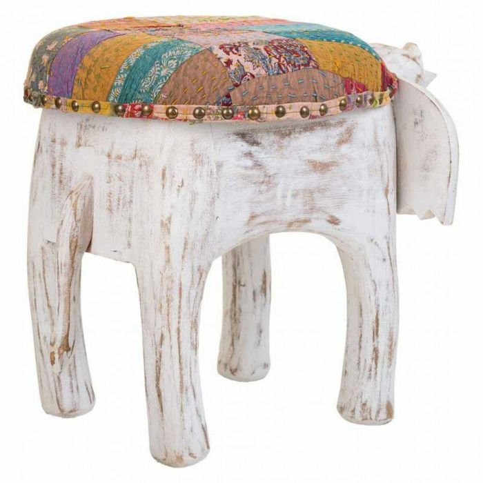 Taburete Alexandra House Living Blanco Madera de mango Tejido 51 x 37 x 36 cm Elefante 4