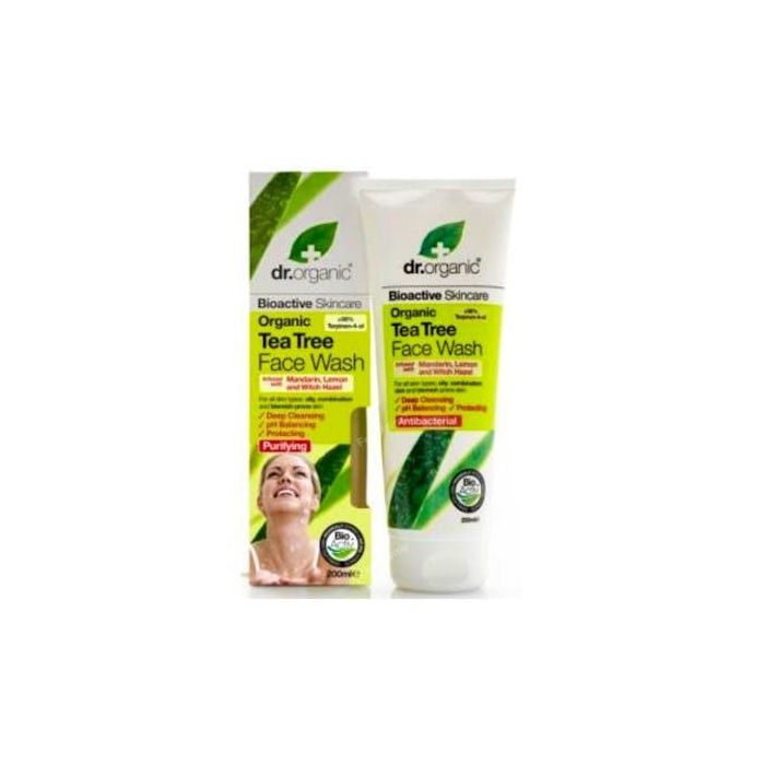 DR. ORGANIC Gel Limpiador Facial Árbol del Té 200ml – Purificante y Calmante para Piel Hidratada y Acondicionada