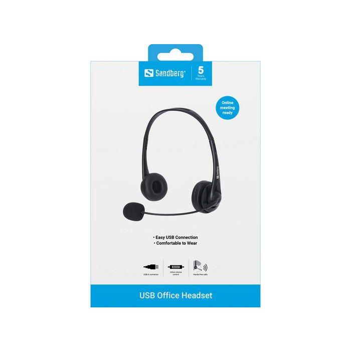 Sandberg USB Office Headset con Micrófono, Sonido de Alta Calidad para Ordenador, Llamadas Online y VoIP, Control de Volumen Integrado 2
