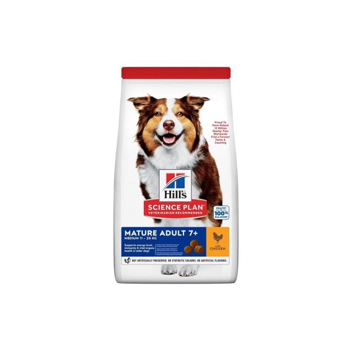 Hill's Pienso para Perros Adultos Mayores de 7 Años, Razas Medianas, Sabor Pollo, Pack Ahorro 14 kg (12 + 2 kg gratis)