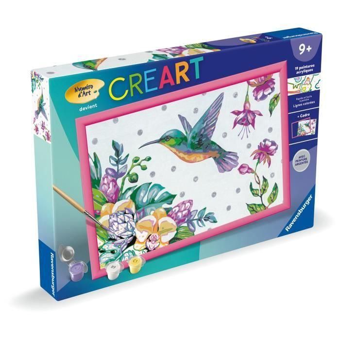 CreArt Kids - Colibrí y flores exóticas (31 x 21 cm), kit de pintura por números, Art Number, a partir de 7 años, 25851, Ravensburger 3 CreArt Kids - Colibrí y flores exóticas (31 x 21 cm), kit de pintura por números, Art Number, a partir de 7 años, 25851, Ravensburger 3