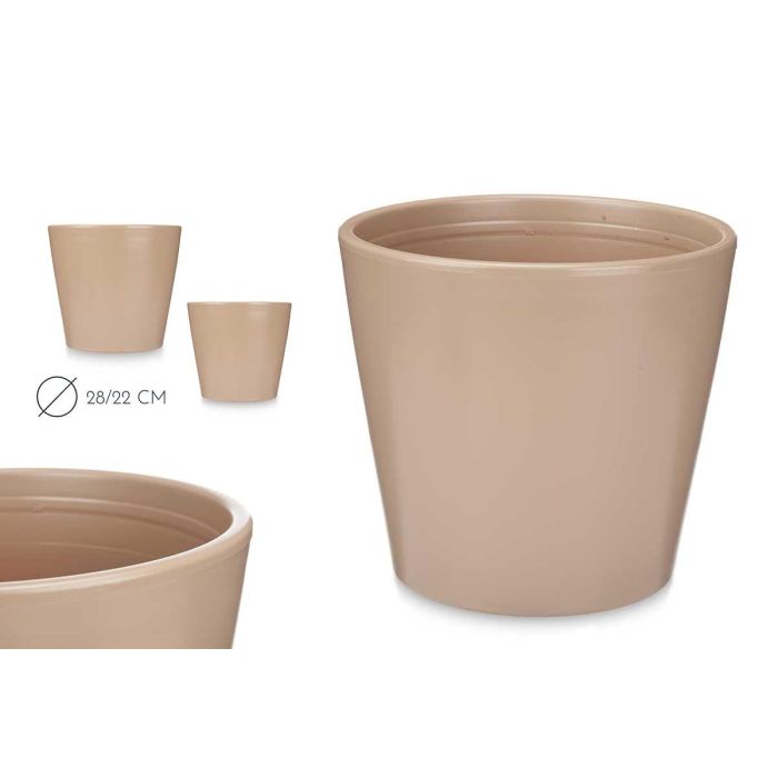 Ibergarden Set de 2 Macetas de Cerámica Cónica, Beige, 22 cm y 28 cm Ibergarden Set de 2 Macetas de Cerámica Cónica, Beige, 22 cm y 28 cm