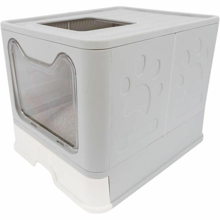 M Pets AUC1702070735233 Casita de Baño Sile Top para Gatos, Gris, con Cajón Extraíble y Pala, 51x41x12.5 cm