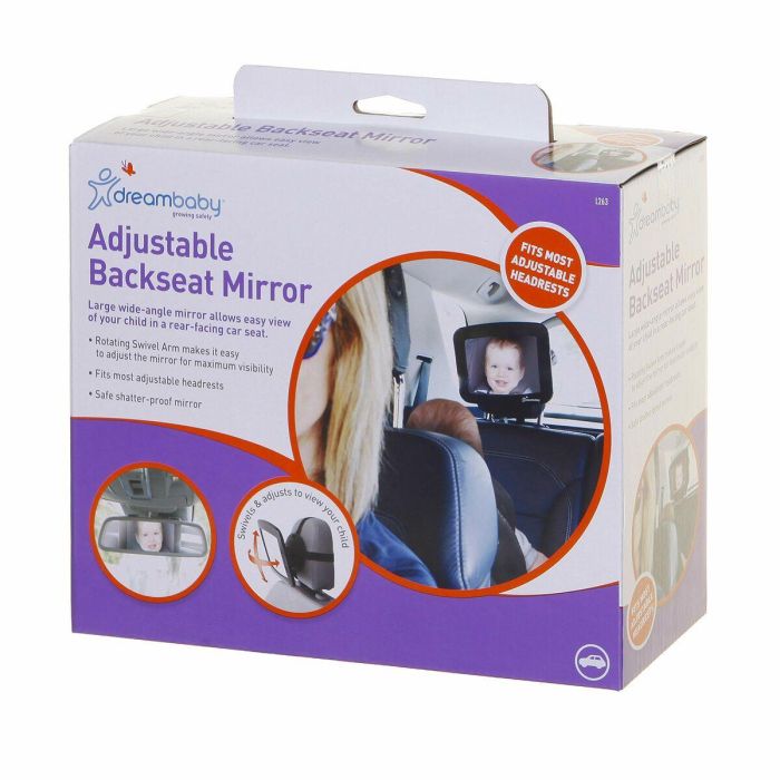 Dreambaby DRE9312742402631 Espejo retrovisor regulable para asiento trasero, rectangular, grande, 20x24 cm, Negro 1 Dreambaby DRE9312742402631 Espejo retrovisor regulable para asiento trasero, rectangular, grande, 20x24 cm, Negro 1