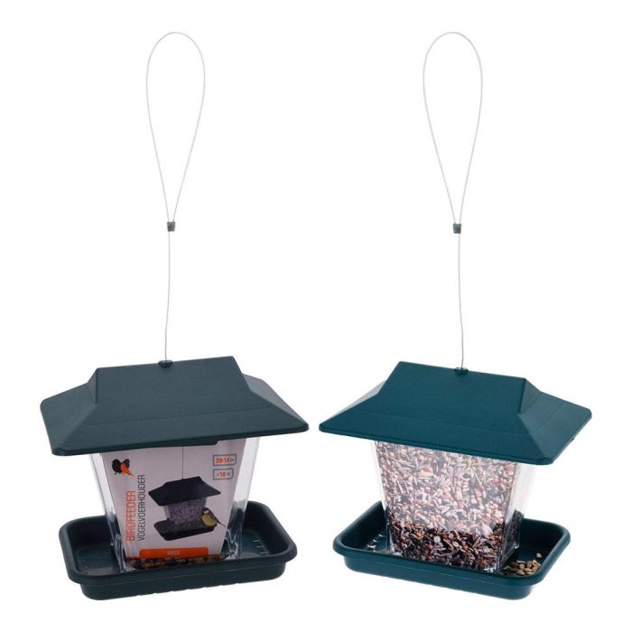 Ipae Progarden Comedero para Pájaros Casita Verde Plástico Polipropileno Exterior Colgador Metálico 20x14x18cm 1