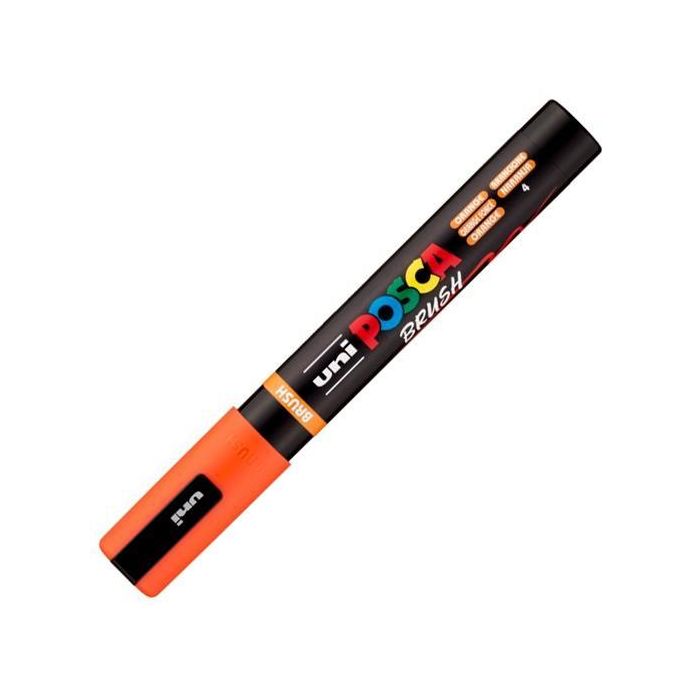 POSCA PC-5Br Marcador Brush Punta M Semiflexible Naranja - Base Agua, Secado Rápido, UV Resistente