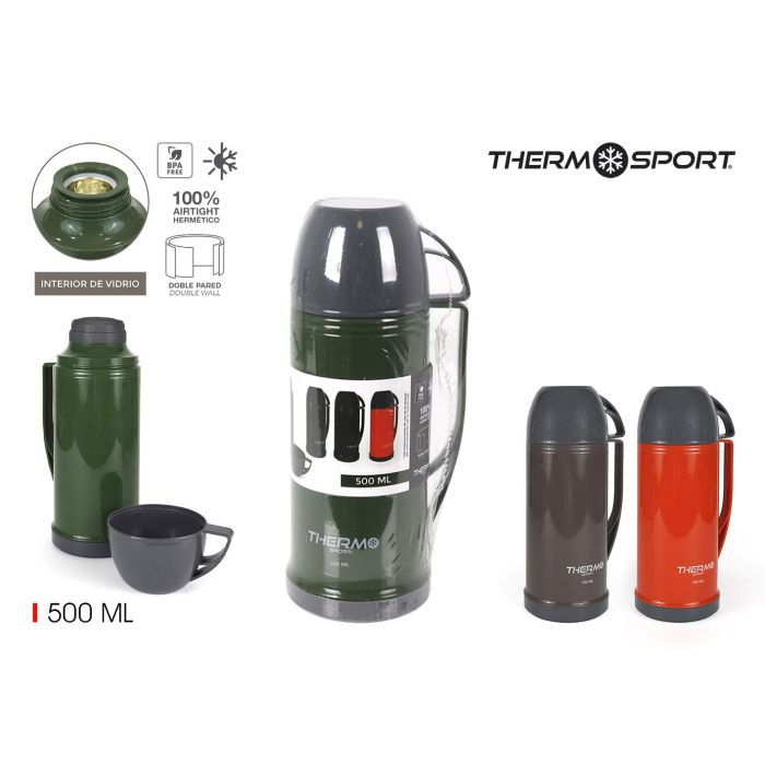 Termo plástico con taza 0.5L Thermosport - Colores G/B/O (12 Unidades) Termo plástico con taza 0.5L Thermosport - Colores G/B/O (12 Unidades)