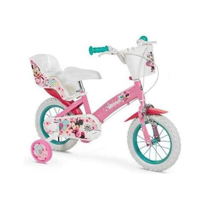 Huffy Bicicleta Infantil Disney Minnie Mouse para Niñas, Ruedas de 12 Pulgadas, Edad 3 a 5 Años, Color Rosa, Cuadro de Acero 9