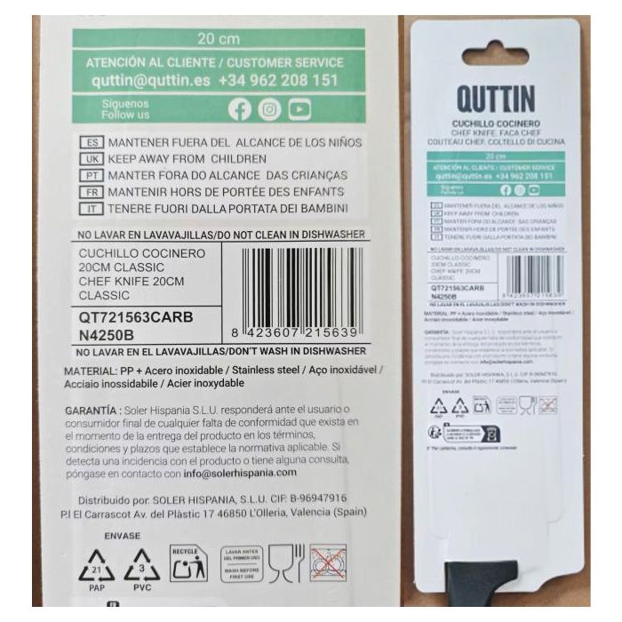 Quttin Cuchillo Cocinero 20 cm Sybarite (8 Unidades) 3 Quttin Cuchillo Cocinero 20 cm Sybarite (8 Unidades) 3