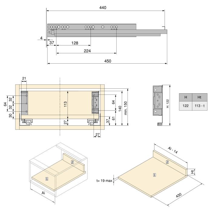 Emuca Cajón exterior Simplex 25kg de altura 122mm, profundidad 440mm, Acero, Pintado blanco 4 Emuca Cajón exterior Simplex 25kg de altura 122mm, profundidad 440mm, Acero, Pintado blanco 4