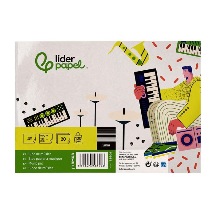 Bloc Musica Liderpapel Pentagrama 5 mm Cuarto 20 Hojas 100 gr-M2 grapado 2