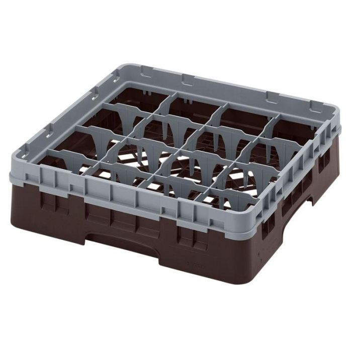 CAMBRO - 16S318-167 - Cesta de lavado 16 comp. 1 altura - 10,9 cm Ø máx. - alt. máx. 9,4 cm - 50 x 50 x 14,3 cm - Castaño
