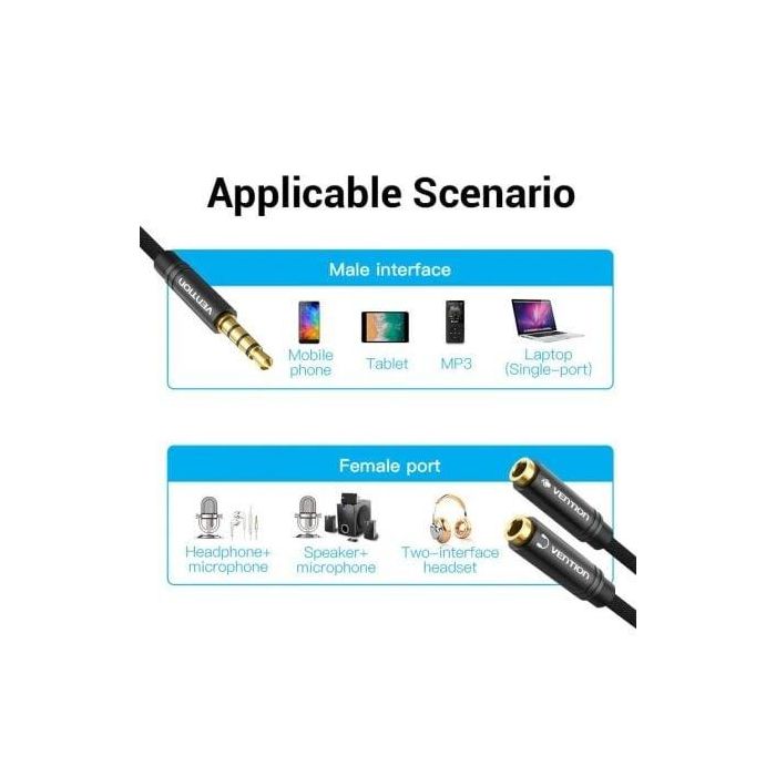 Cable Estéreo Vention BBMBY/ Jack 3.5 Macho - 2x Jack 2.5 Hembra/ 30cm/ Negro 2