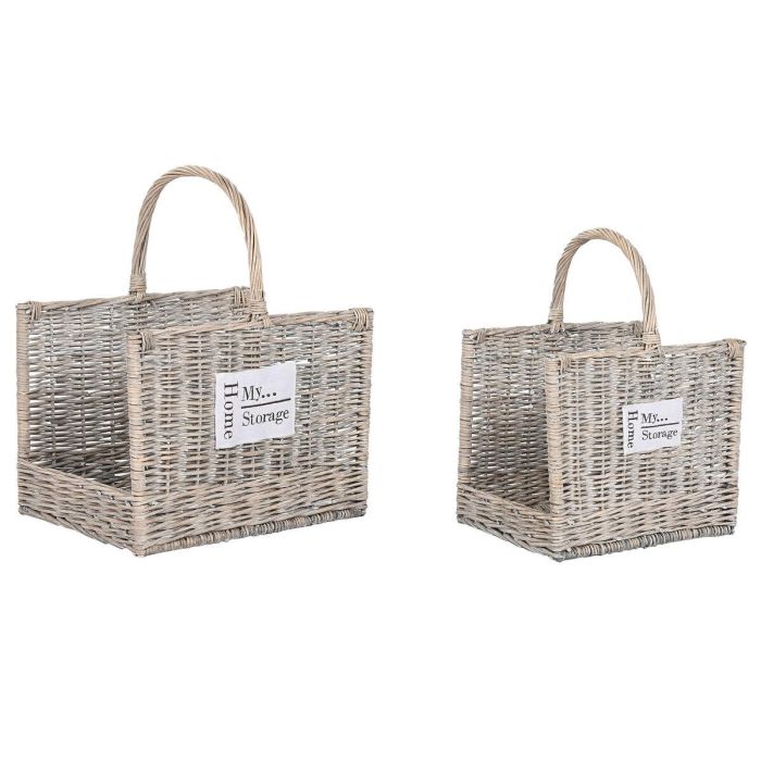DKD Home Decor Leñera Shabby Natural Mimbre 35 x 54 x 47 cm Set de 2 0 DKD Home Decor Leñera Shabby Natural Mimbre 35 x 54 x 47 cm Set de 2 0