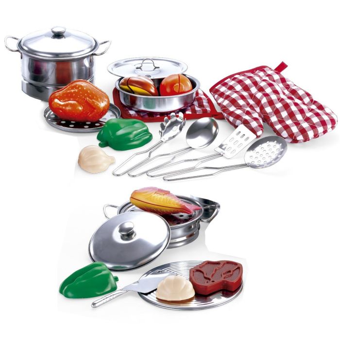 Tachan Bx011 Set Menaje Cocina Juguete 23 Piezas Imitación Acero Inoxidable Sartenes Cazuelas Alimentos +3 Años 1