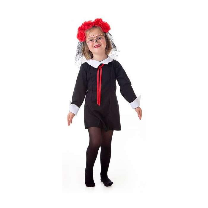 Creaciones Llopis Disfraz Infantil Catrina T-5 Vestido Lazo Corona Talla 10-12 Años 1