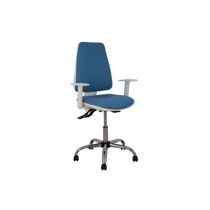 Silla Piqueras Y Crespo Elche Blanca Brazos Regulables Mecanismo Asincro Regulable En Altura Base Metalica Ruedas Parquet Asiento Y Respaldo Tapizado Bali Azul Cielo