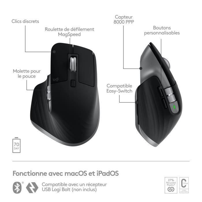 Ratón Ergonómico Inalámbrico por Bluetooth Logitech MX Master 3S For Mac/ Batería recargable/ Hasta 8000 DPI/ Gris Espacial 5