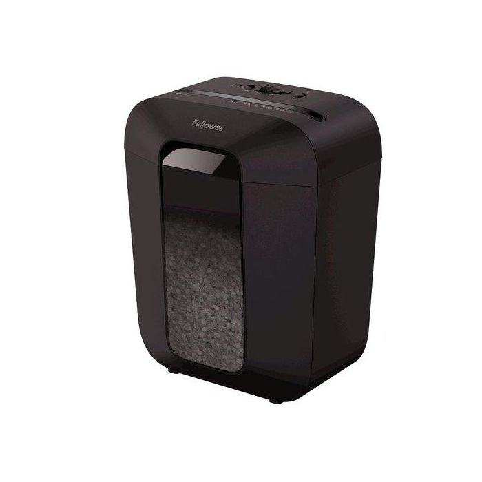 Fellowes LX50 4406001 Destructora de Papel Corte en Partículas 4x37mm P-4, 9 Hojas, 17L, Uso Hogar/Oficina, Negra