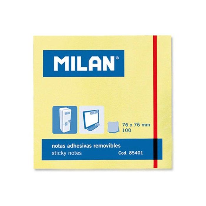 Milán Pack 100 notas adhesivas 76x76 mm amarillo claro