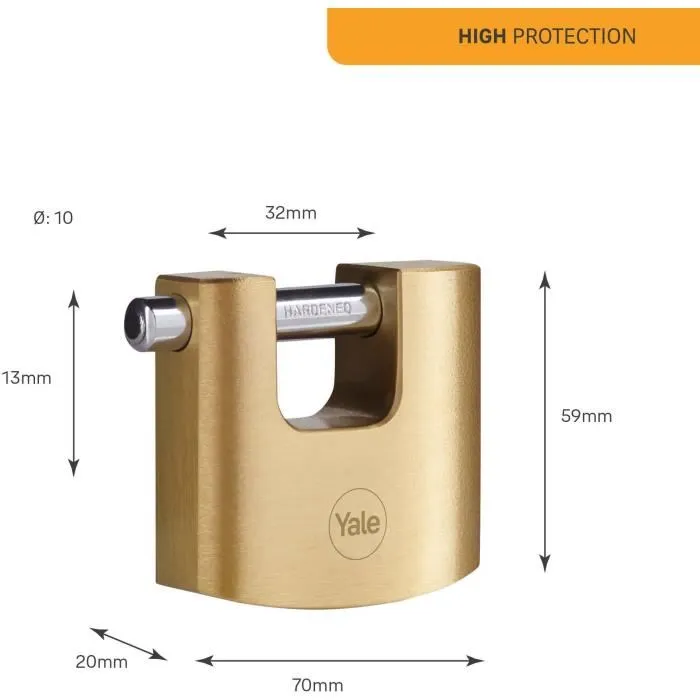 Yale Candado de seguridad Y114B/70/113/1, arco de acero cementado, 3 llaves 4