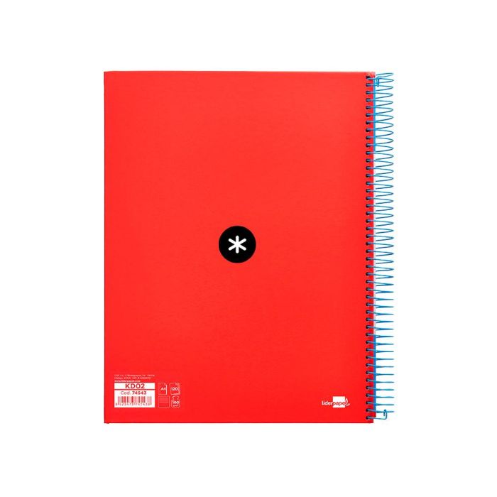 Cuaderno Espiral A4 Micro Antartik Tapa Forrada 120H 90 gr Horizontal 5 Bandas 4 Taladros Color Rojo 2