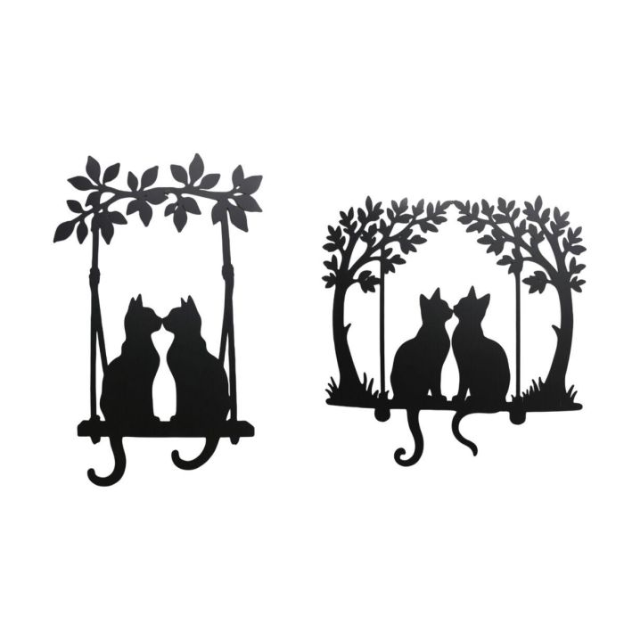 DKD Home Decor Decoración Pared Gatos Shabby Chic Metal Negro 70x43 cm - Set de 2 Unidades (Surtido Aleatorio)