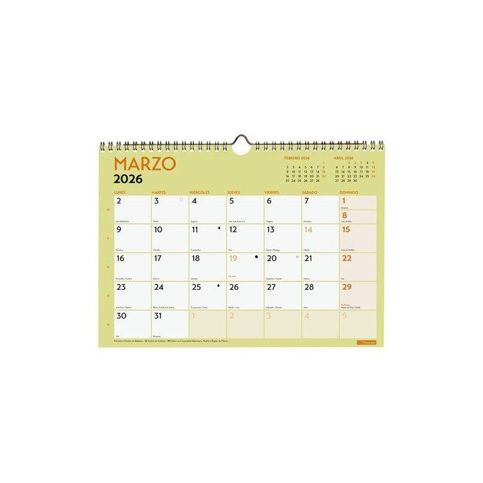Finocam Calendario De Pared Para Escribir A4 Mv Grafik 2026 con Colgador y Espacio Diario para Anotaciones