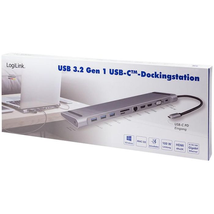 LogiLink UA0373 USB-C 11-in-1 PD 100W Docking Station Plata 8