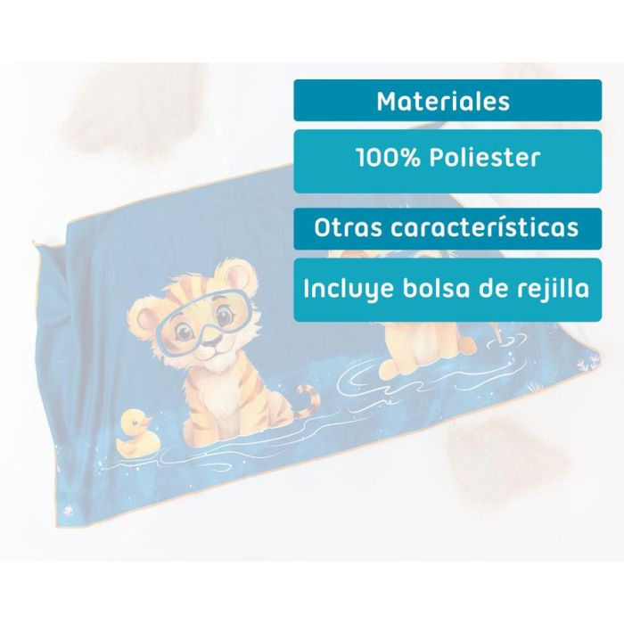 Kiokids Toalla de Playa y Piscina para Bebé Microfibra Azul con Animales. Secado Rápido, Súper Absorbente, 75x150 cm, con Bolsa de Transporte. 4 Kiokids Toalla de Playa y Piscina para Bebé Microfibra Azul con Animales. Secado Rápido, Súper Absorbente, 75x150 cm, con Bolsa de Transporte. 4