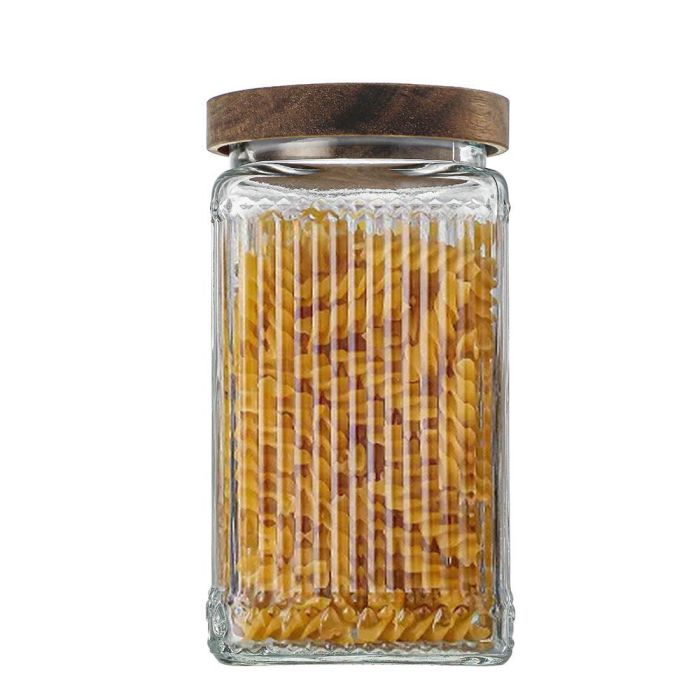Tarro de vidrio cuad. con tapa de madera Lignes 1L - La Mediterranea (12 Unidades) 6 Tarro de vidrio cuad. con tapa de madera Lignes 1L - La Mediterranea (12 Unidades) 6